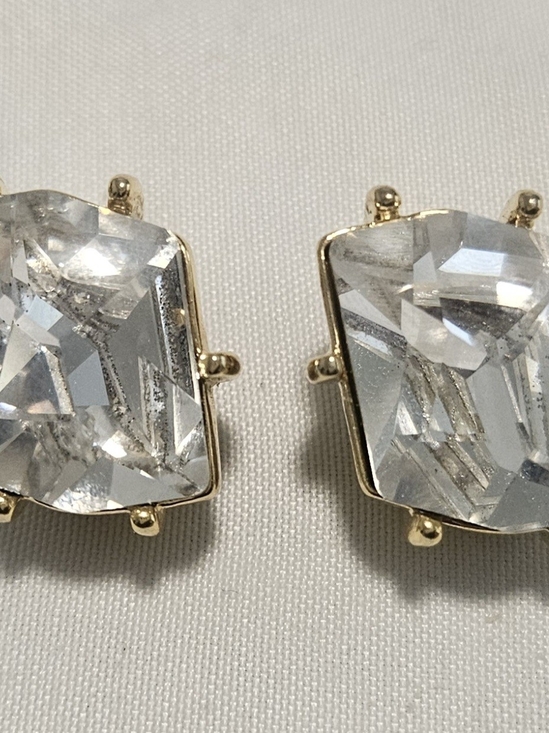 Kenneth Jay Lane Jewelry - Kenneth Jay Lane Clear Crystal Gold-Trim Rectangle Stud Earrings